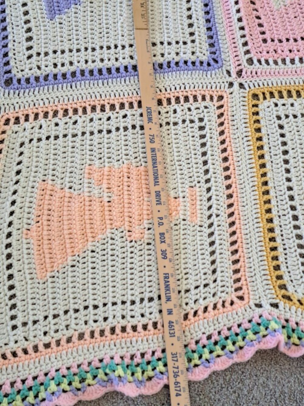 Handmade Crochet Angels Afghan Blanket Colorful Granny Squares Pastel 61" Baby - Picture 8 of 9